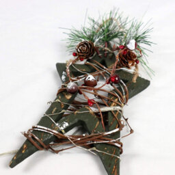 Shatchi 30Cm Red Wooden Led Tree Tabletop Centrepiece Christmas Holiday Home Décor With 20 Warm White Leds Green Star - thumbnail 2