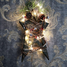 Shatchi 30Cm Red Wooden Led Tree Tabletop Centrepiece Christmas Holiday Home Décor With 20 Warm White Leds Green Star - thumbnail 3