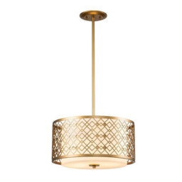 Luminosa Lighting Elstead Ziggy 2 Light Cylindrical Pendant Ceiling Light, Lacquered Gold