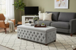 120Cm Wide Empire Ottoman Storage Box With Legs, Silver Velvet Chesterfield Upholstered Ottoman Footstool Coffee Table - thumbnail 6