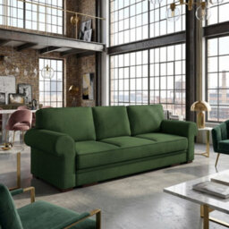 Bukiet Modern Upholstered Sofa Bed With Storage Polyurethane Foam Wavy Springs 256X103X95Cm Green - thumbnail 3