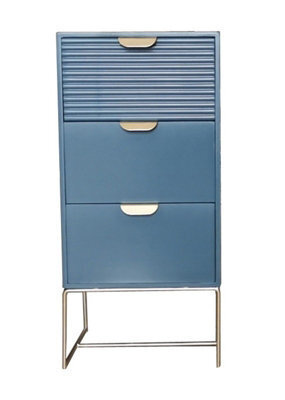 Minster 3 Drawer Bedside Table - Wood - L24 X W30 X H64 Cm - Blue - image 1