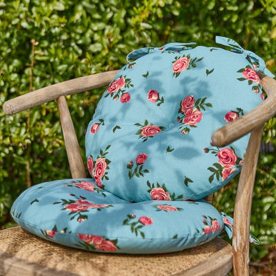Dibor Set Of 4 Blue Rose Round Summer Outdoor Garden Chair Seat Pad Cushions - image 1