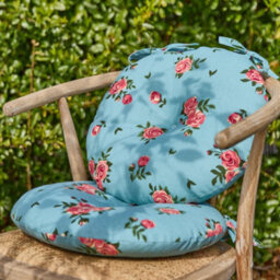 Dibor Set Of 4 Blue Rose Round Summer Outdoor Garden Chair Seat Pad Cushions - thumbnail 1