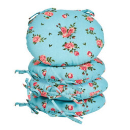 Dibor Set Of 4 Blue Rose Round Summer Outdoor Garden Chair Seat Pad Cushions - thumbnail 2