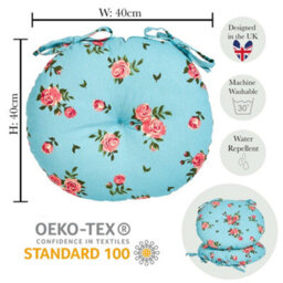 Dibor Set Of 4 Blue Rose Round Summer Outdoor Garden Chair Seat Pad Cushions - thumbnail 5