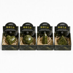 Four Gemstone Shapes Set Epidote Heart, Sphere, Obelisk & Pyramid - thumbnail 3