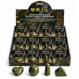 Four Gemstone Shapes Set Epidote Heart, Sphere, Obelisk & Pyramid - thumbnail 4