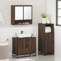 Berkfield 3 Piece Bathroom Furniture Set Brown Oak Engineered Wood - thumbnail 4