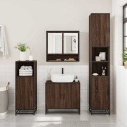 Berkfield 3 Piece Bathroom Furniture Set Brown Oak Engineered Wood - thumbnail 3