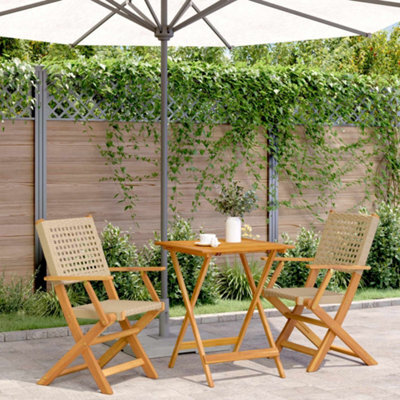 Berkfield 3 Piece Bistro Set Beige Poly Rattan And Solid Wood - image 1