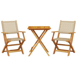 Berkfield 3 Piece Bistro Set Beige Poly Rattan And Solid Wood - thumbnail 2