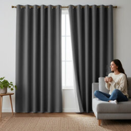 Moonlight Bedding Blackout Polyester Curtain Thermal Natural Dark Grey Curtains With Eyelet Header (Pair) 90X108Inch (228X274Cm)