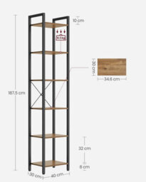 Songmics 6-Tier Shelf, Bookcase, Bookshelf, Shelving Unit, Storage Organiser Rack, Special Walnut And Black - thumbnail 2