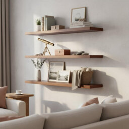 Harbour Housewares 100Cm Floating Wall Shelves- Walnut - Photo Gallery Bookshelf Wall Shelves For Storage & Display - Set Of 3 - thumbnail 2