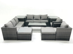 Fimous Rattan Garden Furniture Sofa Set With Coffee Table Armchair 2 Side Tables 2 Big Footstools Dark Grey Mixed - thumbnail 2