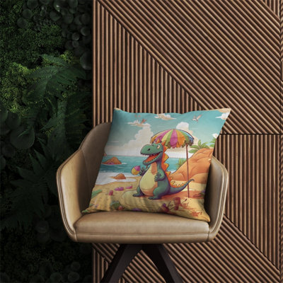 Warren Reed Designer Dragon On A Beach Holiday Outdoor Cushion 60Cm X 60Cm