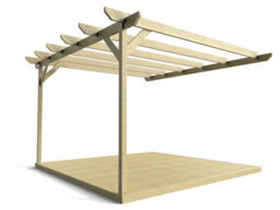 Arbor Garden Solutions Wall Mounted Pergola And Decking Complete Diy Kit, Chamfered Design (3M X 3M, Light Green (Natural) Finish)