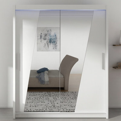 Westa Xiv 200Cm Sliding Door Wardrobe With Mirrors Modern Bedroom Storage With Hanging Rails And Shelves White Rgb Led Colorful - image 1