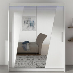 Westa Xiv 200Cm Sliding Door Wardrobe With Mirrors Modern Bedroom Storage With Hanging Rails And Shelves White Rgb Led Colorful - thumbnail 1