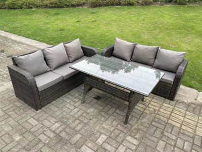 Fimous Dark Grey Pe Rattan Garden Furniture Set Lounge Sofa 3 Seater Sofa Set Outdoor Rectangular Dining Table 6 Seater - image 1