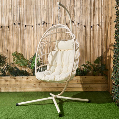 Ohs Folding Hanging Egg Chair Outdoor Garden Patio Swing Pod Seat - Cream - image 1
