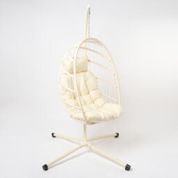 Ohs Folding Hanging Egg Chair Outdoor Garden Patio Swing Pod Seat - Cream - thumbnail 4