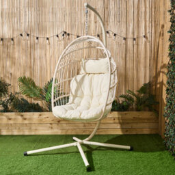 Ohs Folding Hanging Egg Chair Outdoor Garden Patio Swing Pod Seat - Cream