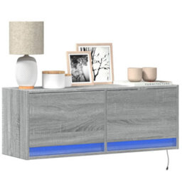 Berkfield Durable Tv Wall Cabinet With Led Lights Grey Sonoma 100X31X35 Cm - thumbnail 2