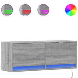 Berkfield Durable Tv Wall Cabinet With Led Lights Grey Sonoma 100X31X35 Cm - thumbnail 1