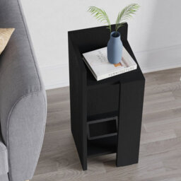 Decortie Elos Modern Narrow Left Module Bedside Table Nightstand 25Cm Drop-Door Storage Black Wood - thumbnail 5