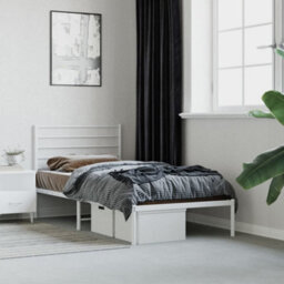 Berkfield Metal Bed Frame With Headboard White 107X203 Cm - thumbnail 1