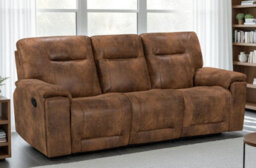 Faux Leather Suede Brown 3 Seater Manual Recliner Sofa