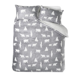 Catherine Lansfield Cosy Polar Bear Soft Sherpa King Duvet Cover Set With Pillowcases Grey - thumbnail 4