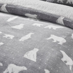 Catherine Lansfield Cosy Polar Bear Soft Sherpa King Duvet Cover Set With Pillowcases Grey - thumbnail 3