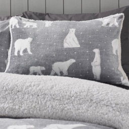 Catherine Lansfield Cosy Polar Bear Soft Sherpa King Duvet Cover Set With Pillowcases Grey - thumbnail 2