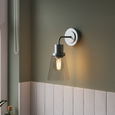 GoodHome Bobwhite Satin Silver Effect Wired Bathroom Wall Light - image 1