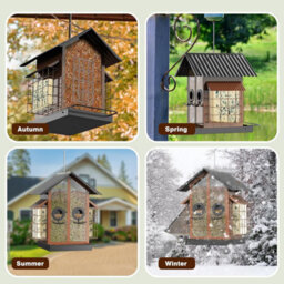 4Lb Metal Bird Feeder With Double Suet Cage & Weatherproof Roof, 2-In-1 Seed/suet For Cardinals & Finches (Brown) - thumbnail 5