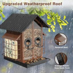 4Lb Metal Bird Feeder With Double Suet Cage & Weatherproof Roof, 2-In-1 Seed/suet For Cardinals & Finches (Brown) - thumbnail 6
