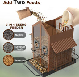 4Lb Metal Bird Feeder With Double Suet Cage & Weatherproof Roof, 2-In-1 Seed/suet For Cardinals & Finches (Brown) - thumbnail 3