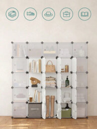 Songmics  16-Cube Diy Storage Organiser Unit, Plastic Closet Cabinet, Wardrobe, With Doors, For Clothes Shoes Toys Books, - thumbnail 5