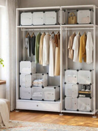 Songmics  16-Cube Diy Storage Organiser Unit, Plastic Closet Cabinet, Wardrobe, With Doors, For Clothes Shoes Toys Books, - thumbnail 2