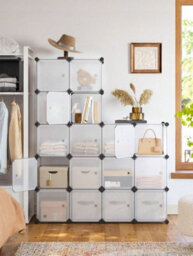 Songmics  16-Cube Diy Storage Organiser Unit, Plastic Closet Cabinet, Wardrobe, With Doors, For Clothes Shoes Toys Books, - thumbnail 1