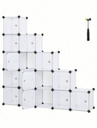 Songmics  16-Cube Diy Storage Organiser Unit, Plastic Closet Cabinet, Wardrobe, With Doors, For Clothes Shoes Toys Books, - thumbnail 8