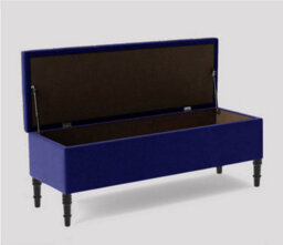 90Cm Swiss Chesterfield Ottoman Storage Bench- Plush Velvet Shoe Bench - Sapphire Blue Upholstery Footstool With Storage - thumbnail 2