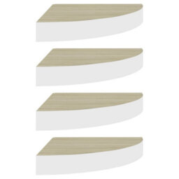 Berkfield Wall Corner Shelves 4 Pcs Oak And White 25X25X3.8 Cm Mdf - thumbnail 2