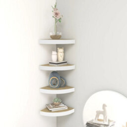 Berkfield Wall Corner Shelves 4 Pcs Oak And White 25X25X3.8 Cm Mdf - thumbnail 1
