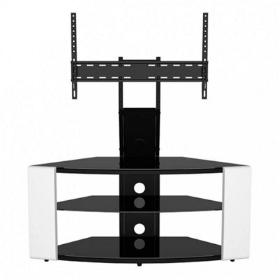 "Curved Glass Tv Stand 65"" Open Storage White With Black Glass" - image 1