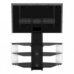 "Curved Glass Tv Stand 65"" Open Storage White With Black Glass" - thumbnail 5