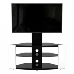 "Curved Glass Tv Stand 65"" Open Storage White With Black Glass" - thumbnail 4